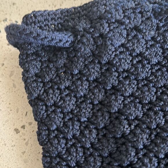 The Sak Crochet Navy Blue Backpack Drawstring Shoulder Bag Handmade EUC main image 11